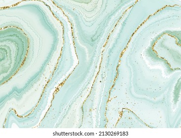 Elegant hand painted liquid marble design with gold glitter elements