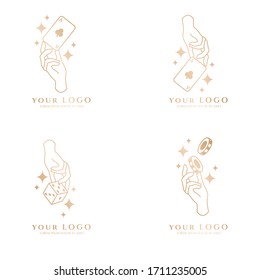 plantilla editable de tema del logotipo del póquer de mano elegante