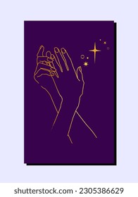 Elegant hand silhouette, gold and stars, luxury brand for beauty salon, manicure, banner or poster to the interior