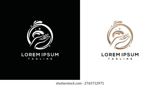 Elegant Hand with Water Splashes in Circle Logo Design Template
