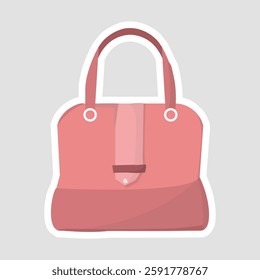 Elegant Handbag Vector Sticker - Fashionable Tote Bag Illustration. A stylish vector sticker of a pink handbag with handles and a flap closure. Perfect for fashion, shopping and accessories