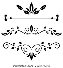 Elegante juego de divisores de texto negro dibujado a mano: Colección de divisores decorativos minimalistas.Descubra es una hermosa colección de elegantes divisores de texto negros dibujados a mano, perfectos para mejorar documentos.