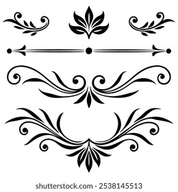 Elegante juego de divisores de texto negro dibujado a mano: Colección de divisores decorativos minimalistas.Descubra es una hermosa colección de elegantes divisores de texto negros dibujados a mano, perfectos para mejorar documentos.