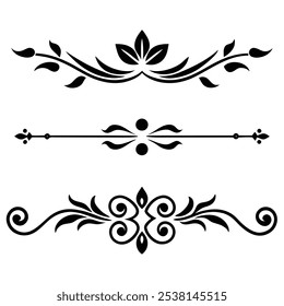 Elegante juego de divisores de texto negro dibujado a mano: Colección de divisores decorativos minimalistas.Descubra es una hermosa colección de elegantes divisores de texto negros dibujados a mano, perfectos para mejorar documentos.