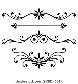 Elegante juego de divisores de texto negro dibujado a mano: Colección de divisores decorativos minimalistas.Descubra es una hermosa colección de elegantes divisores de texto negros dibujados a mano, perfectos para mejorar documentos.