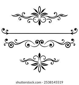 Elegante juego de divisores de texto negro dibujado a mano: Colección de divisores decorativos minimalistas.Descubra es una hermosa colección de elegantes divisores de texto negros dibujados a mano, perfectos para mejorar documentos.