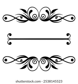 Elegante juego de divisores de texto negro dibujado a mano: Colección de divisores decorativos minimalistas.Descubra es una hermosa colección de elegantes divisores de texto negros dibujados a mano, perfectos para mejorar documentos.