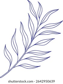 Elegant hand-drawn botanical leaf branch in fine line art style, perfect for nature-inspired designs, eco-friendly branding, minimalist, wedding invitations, and organic packaging.