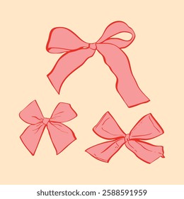 Elegant hand-drawn coquette bows, perfect for fashion, stationery, and vintage-inspired designs. Adds a romantic, nostalgic charm to any project.