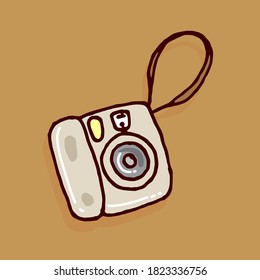 Elegant hand-drawn digital camera in thin pink outlines pops on a brown backdrop. Ideal for photographers, tech enthusiasts, or digital media designs seeking a stylish yet simplistic touch