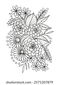 Elegant Hand-Drawn Floral Artwork Depicting Blossoms and Leaves in Intricate Detail