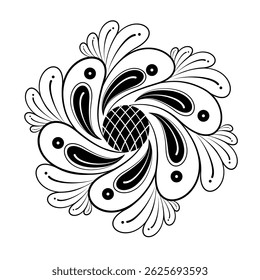 Elegant hand-drawn floral ornament vector in high-resolution black and white, isolated on a white background. Perfect for seamless patterns, decorative artwork, symmetrical illustrations.