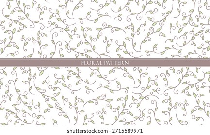 Elegante padrão floral desenhado à mão com videiras finas e folhas verdes. Perfeito para casamento estacionário, papel de parede, têxtil e desenhos minimalistas
