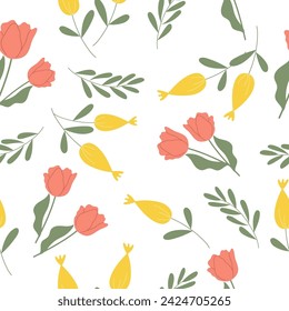 Elegant handdrawn floral pattern. Vector spring design on white background.