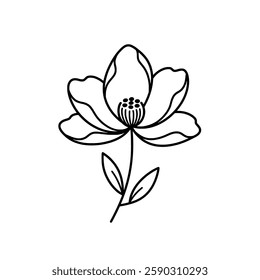 Elegant Hand-Drawn Flower Line Art, Minimalist Black and White Botanical Illustration, Simple Floral Outline for Design, Tattoo, Home Decor, and Nature-Inspired Aesthetic Vector Artwork