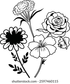 Elegant Hand-Drawn Flowers and Leaves Collection