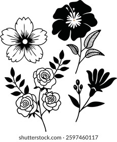 Elegant Hand-Drawn Flowers and Leaves Collection