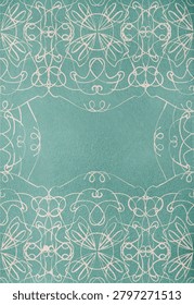 Elegant hand-drawn frame with delicate ornament, arranged symmetrically on a blue textured background—perfect for invitations, cards, or minimalist designs.