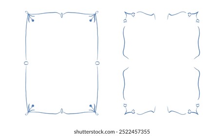 Elegant hand-drawn frames with leaves and flowers. Minimalist vector set of frames for wedding invitations, garden-themed designs, eco-friendly projects, or nature-inspired artwork