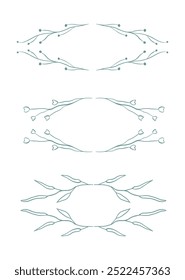 Elegantes molduras desenhadas à mão com folhas e flores. Vetor minimalista conjunto de quadros para convites de casamento, projetos com temas de jardim, projetos ecológicos ou arte inspirada na natureza