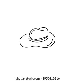 Elegant hand-drawn hat, single element. Graphic doodle, sketch, outline drawing isolated on white. Vector illustration
