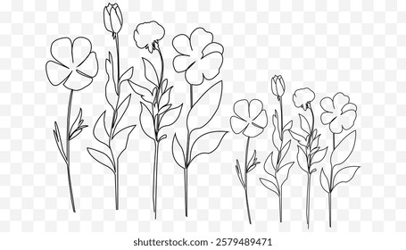 Elegant Hand-Drawn Line Art Flower Illustration with Delicate Petals and Intricate Botanical Details for Minimalist Wall Art, Tattoos, and Design Projects