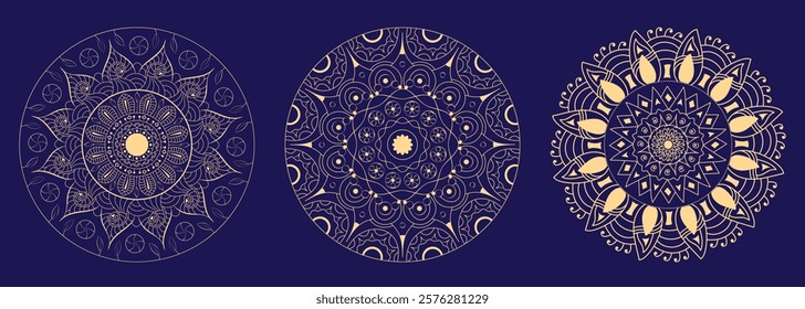 Elegant hand-drawn mandala vector set featuring intricate patterns and symmetrical designs. Perfect for art, meditation, boho decor, and creative projects. High-quality, detailed, and scalable.