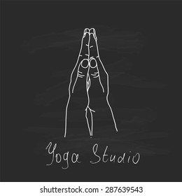 Elegant hand-drawn namaste mudra. Isolated vector illustration mandala. Beautifully detailed, serene. Vintage decorative elements. Indian Hindu motifs,. Tattoo, yoga, spirituality, and textiles.