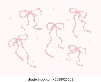 Elegant hand-drawn pink bows with delicate lines on a light background. Perfect for wedding decor, gift wrapping, invitations, textiles, and fashion design.