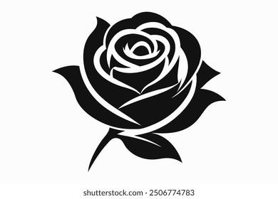 Elegant Hand-Drawn Rose Silhouette - Vector Logo, Icon, Cartoon Clipart