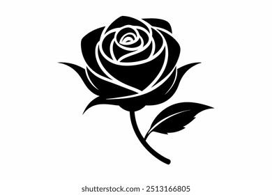 Elegant Hand-Drawn Rose Silhouette - Vector Logo, Icon, Cartoon Clipart
