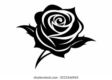 Elegant Hand-Drawn Rose Silhouette - Vector Logo, Icon, Cartoon Clipart