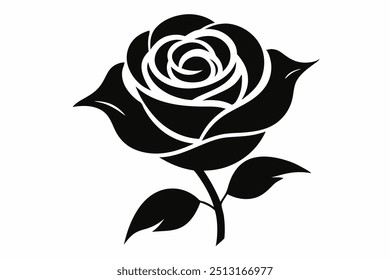 Elegante handgezeichnete Rose Silhouette - Vektorlogo, Symbol, Cartoon Clipart