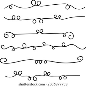 Elegant Hand-Drawn Swirly Line Dividers for Decorative Design