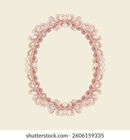 Elegant hand-drawn vintage oval frame. Vector illustration
