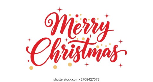 Elegant hand-lettered vector typography for "Merry Christmas" with festive sparkles and golden accents. Perfect for greeting cards, social media banners, and holiday posters.
