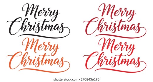 Elegant hand-lettered vector typography for "Merry Christmas" in a versatile set of 4 colours. Perfect for greeting cards, social media banners, and all holiday printing projects.
