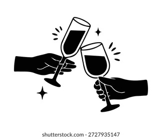 Manos elegantes haciendo un brindis con dos copas de vino diferentes, simbolizando la celebración