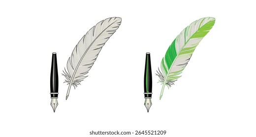 Elegant Handwriting with a Vintage Feather Quill Pen on Old Paper