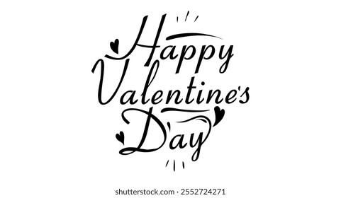 Elegant handwritten "Happy Valentine's Day" with small hearts is perfect for greeting cards, invitations or social media designs on Valentine's Day.