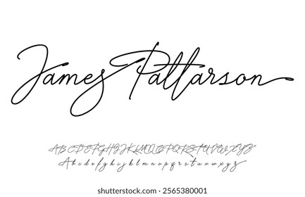 Elegant Handwritten Script Font design vector. Calligraphy Lettering typeface letters Uppercase Lowercase