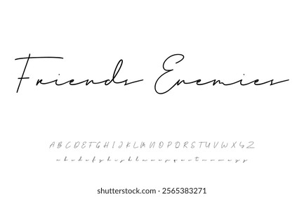 Elegant Handwritten Script Font design vector. Calligraphy Lettering typeface letters Uppercase Lowercase