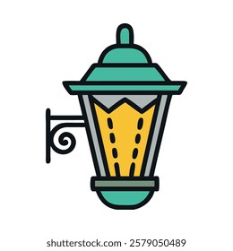 Elegant hanging lantern attached to a decorative wall mount