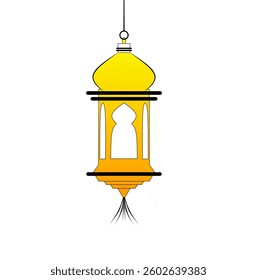 Elegant hanging lantern illustration in two variations: colored (yellow and orange) and black silhouette. Perfect for Ramadan, Islamic decorations, and festive designs