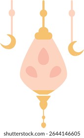 Elegant hanging Ramadan lanterns with crescent moons, symbolizing Islamic culture and festive spirit for holy month celebration, prayer decor, and greeting design.