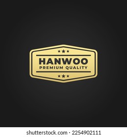 Elegante etiqueta de carne Hanwoo o vector de sellado de carne Hanwoo aislado en el fondo negro. Etiqueta coreana de carne de vacuno para productos de primera calidad. Sello de carne de vaca hanwoo para productos cárnicos coreanos. Logo de la carne coreana.