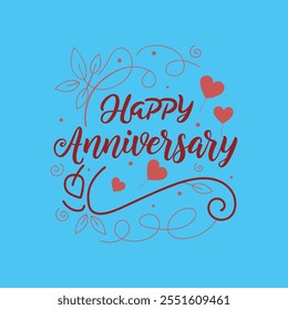 Elegant "Happy Anniversary" typography vector illustration with modern design, perfect for celebrations, cards, and print projects.