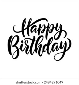 Elegant happy birthday calligraphy, perfect for birthday cards, invitations, and celebratory designs. Ideal for personal and business use to create a festive atmosphere