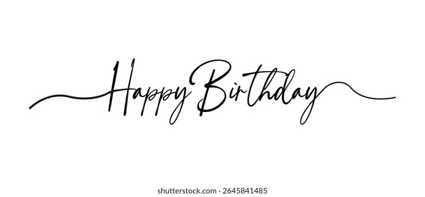 elegant happy birthday calligraphy text in black on white background for celebration use	
