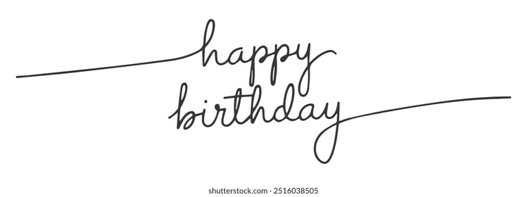 Elegant Happy Birthday handwritten script vector design with modern typography on a clean white background, ideal for minimalist greeting cards and invitations.